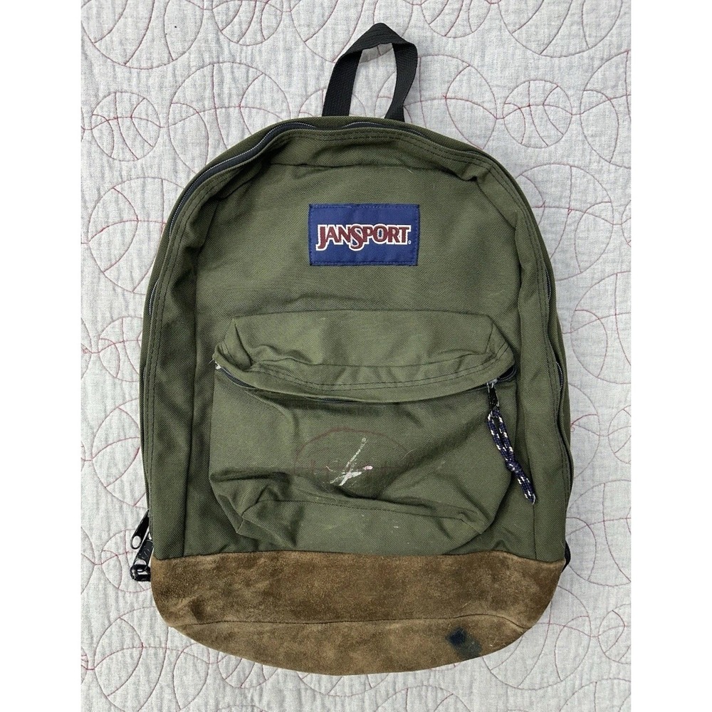 Vintage Green Jansport Backpack‎ Made In USA Leather Bottom